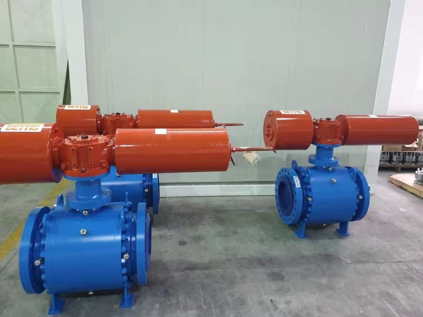 Blue valves fitted with red actuators